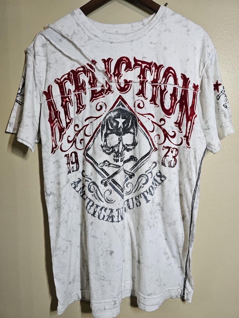 Affliction American Customs Skull Graphic Tee White Red Y2K Biker Size L